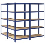 vidaXL Set de 3 rafturi cu 5 straturi oțel albastru și lemn prelucrat vidaXL Set de 3 rafturi cu 5 straturi oțel albastru și lemn prelucrat