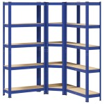 vidaXL Set de 3 rafturi cu 5 straturi oțel albastru și lemn prelucrat vidaXL Set de 3 rafturi cu 5 straturi oțel albastru și lemn prelucrat