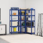 vidaXL Set de 3 rafturi cu 5 straturi oțel albastru și lemn prelucrat vidaXL Set de 3 rafturi cu 5 straturi oțel albastru și lemn prelucrat