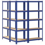 vidaXL Set de 3 rafturi cu 5 straturi oțel albastru și lemn prelucrat vidaXL Set de 3 rafturi cu 5 straturi oțel albastru și lemn prelucrat