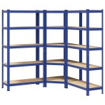 vidaXL Set de 3 rafturi cu 5 straturi oțel albastru și lemn prelucrat vidaXL Set de 3 rafturi cu 5 straturi oțel albastru și lemn prelucrat