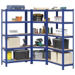 vidaXL Set de 3 rafturi cu 5 straturi oțel albastru și lemn prelucrat vidaXL Set de 3 rafturi cu 5 straturi oțel albastru și lemn prelucrat