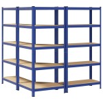 vidaXL Set de 3 rafturi cu 5 straturi oțel albastru și lemn prelucrat vidaXL Set de 3 rafturi cu 5 straturi oțel albastru și lemn prelucrat