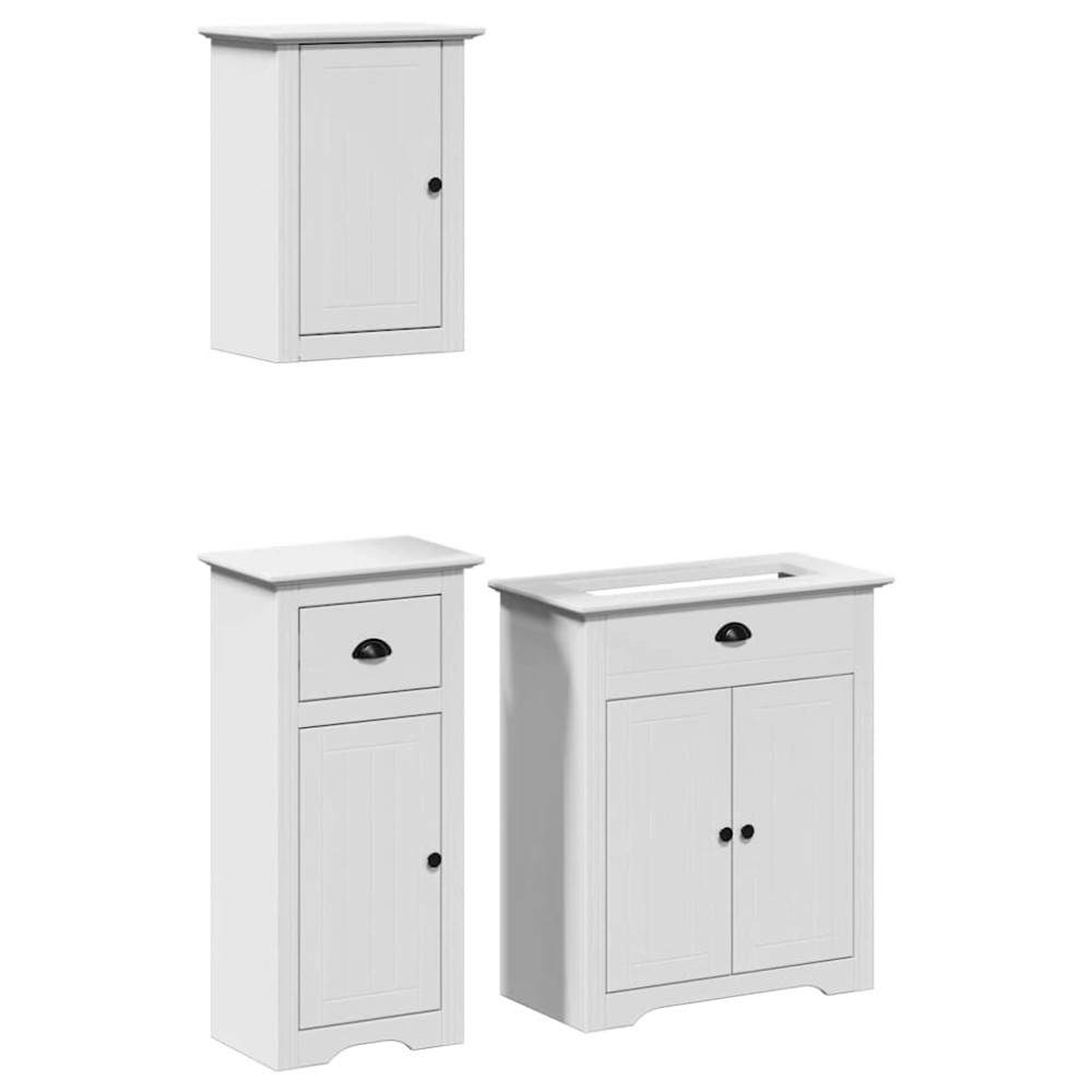 vidaXL Set mobilier baie, 3 piese, „BODO”, alb, lemn masiv de pin