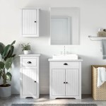 vidaXL Set mobilier baie, 3 piese, „BODO”, alb, lemn masiv de pin vidaXL Set mobilier baie, 3 piese, „BODO”, alb, lemn masiv de pin