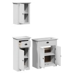 vidaXL Set mobilier baie, 3 piese, „BODO”, alb, lemn masiv de pin vidaXL Set mobilier baie, 3 piese, „BODO”, alb, lemn masiv de pin