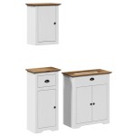 vidaXL Set de mobilier de baie 3 piese lemn masiv de pin alb și maro vidaXL Set de mobilier de baie 3 piese lemn masiv de pin alb și maro