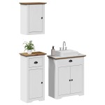 vidaXL Set de mobilier de baie 3 piese lemn masiv de pin alb și maro vidaXL Set de mobilier de baie 3 piese lemn masiv de pin alb și maro