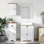 vidaXL Set de mobilier de baie 3 piese lemn masiv de pin alb și maro vidaXL Set de mobilier de baie 3 piese lemn masiv de pin alb și maro