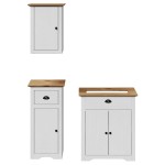 vidaXL Set de mobilier de baie 3 piese lemn masiv de pin alb și maro vidaXL Set de mobilier de baie 3 piese lemn masiv de pin alb și maro