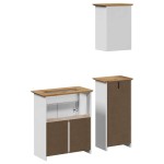 vidaXL Set de mobilier de baie 3 piese lemn masiv de pin alb și maro vidaXL Set de mobilier de baie 3 piese lemn masiv de pin alb și maro