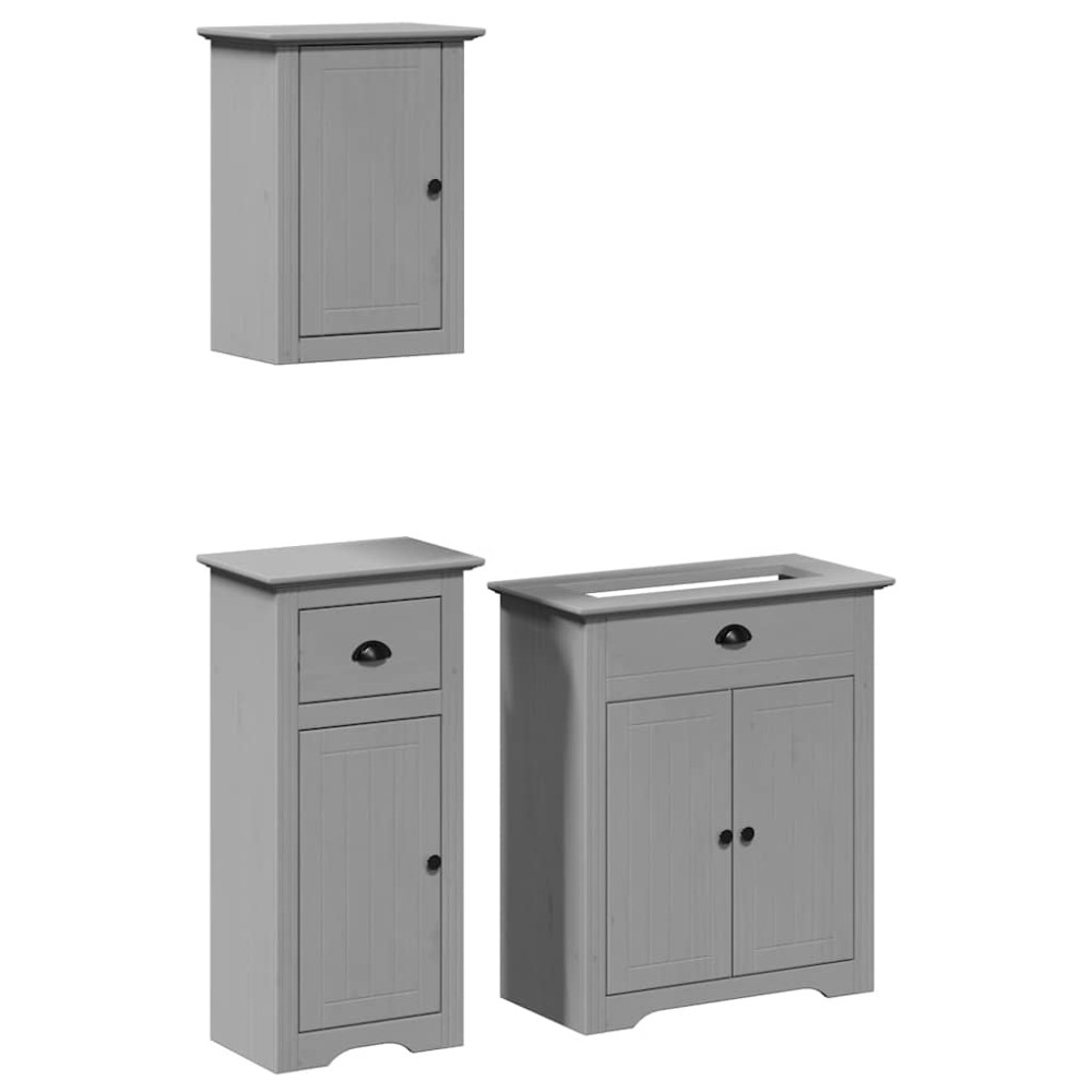 vidaXL Set de mobilier de baie din 3 piese lemn masiv de pin gri