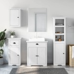 vidaXL Set mobilier baie BODO, 4 piese, alb, lemn masiv de pin vidaXL Set mobilier baie BODO, 4 piese, alb, lemn masiv de pin