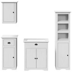 vidaXL Set mobilier baie BODO, 4 piese, alb, lemn masiv de pin vidaXL Set mobilier baie BODO, 4 piese, alb, lemn masiv de pin