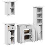vidaXL Set mobilier baie BODO, 4 piese, alb, lemn masiv de pin vidaXL Set mobilier baie BODO, 4 piese, alb, lemn masiv de pin