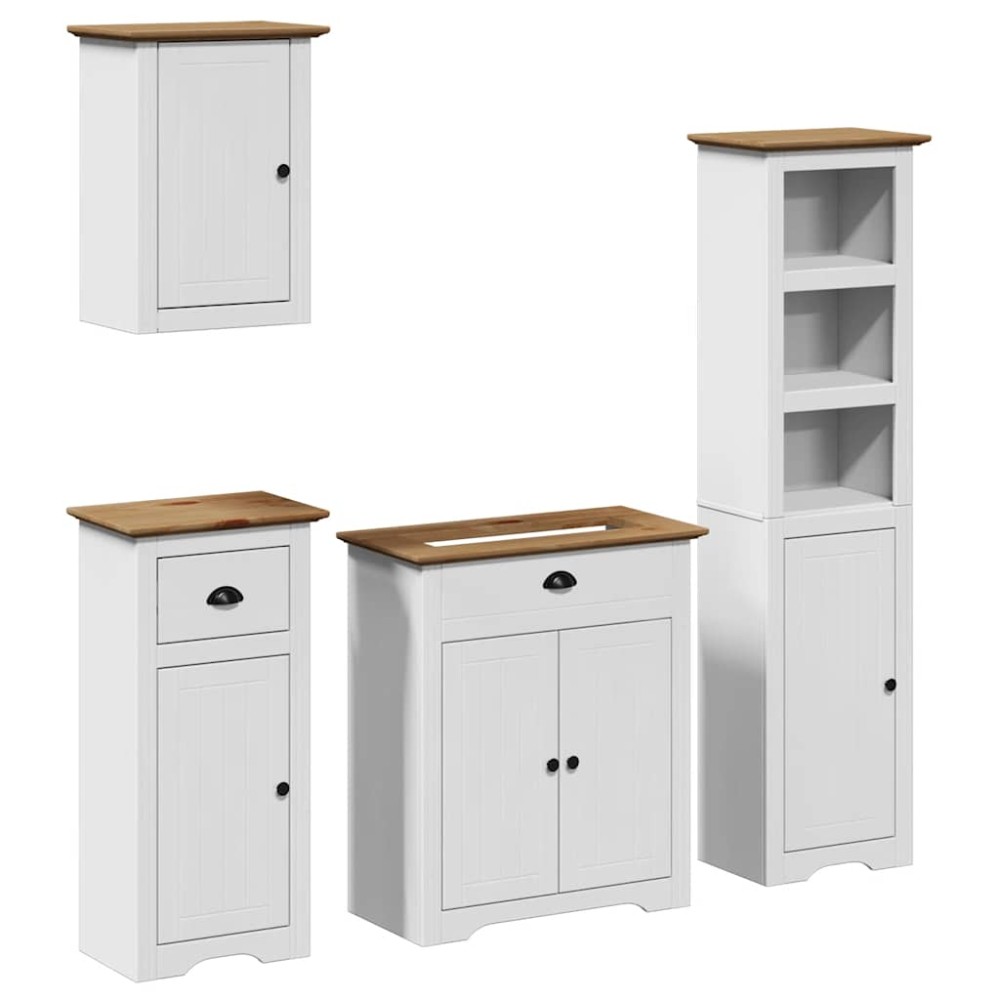 vidaXL Set de mobilier de baie 4 piese lemn masiv de pin alb și maro