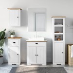 vidaXL Set de mobilier de baie 4 piese lemn masiv de pin alb și maro vidaXL Set de mobilier de baie 4 piese lemn masiv de pin alb și maro