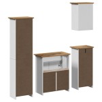 vidaXL Set de mobilier de baie 4 piese lemn masiv de pin alb și maro vidaXL Set de mobilier de baie 4 piese lemn masiv de pin alb și maro