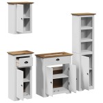 vidaXL Set de mobilier de baie 4 piese lemn masiv de pin alb și maro vidaXL Set de mobilier de baie 4 piese lemn masiv de pin alb și maro