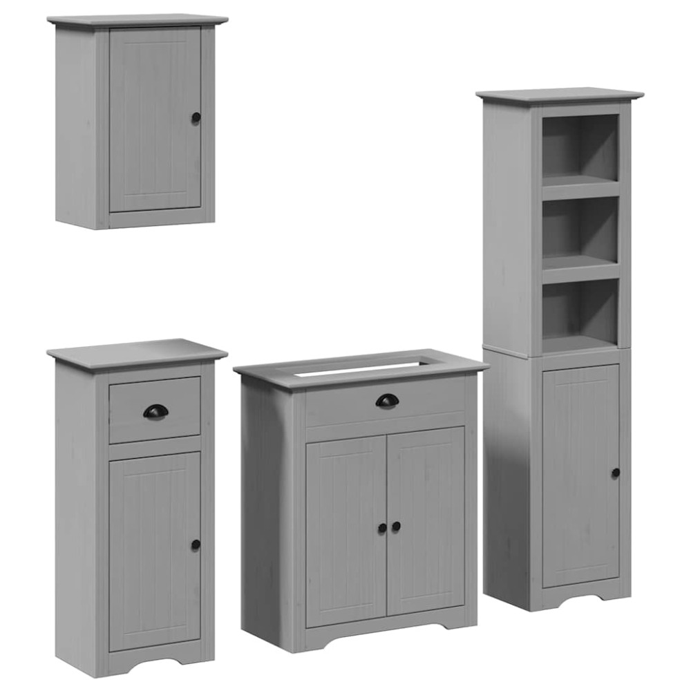vidaXL Set de mobilier de baie din 4 piese lemn masiv de pin gri