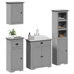 vidaXL Set de mobilier de baie din 4 piese lemn masiv de pin gri vidaXL Set de mobilier de baie din 4 piese lemn masiv de pin gri
