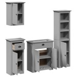vidaXL Set de mobilier de baie din 4 piese lemn masiv de pin gri vidaXL Set de mobilier de baie din 4 piese lemn masiv de pin gri