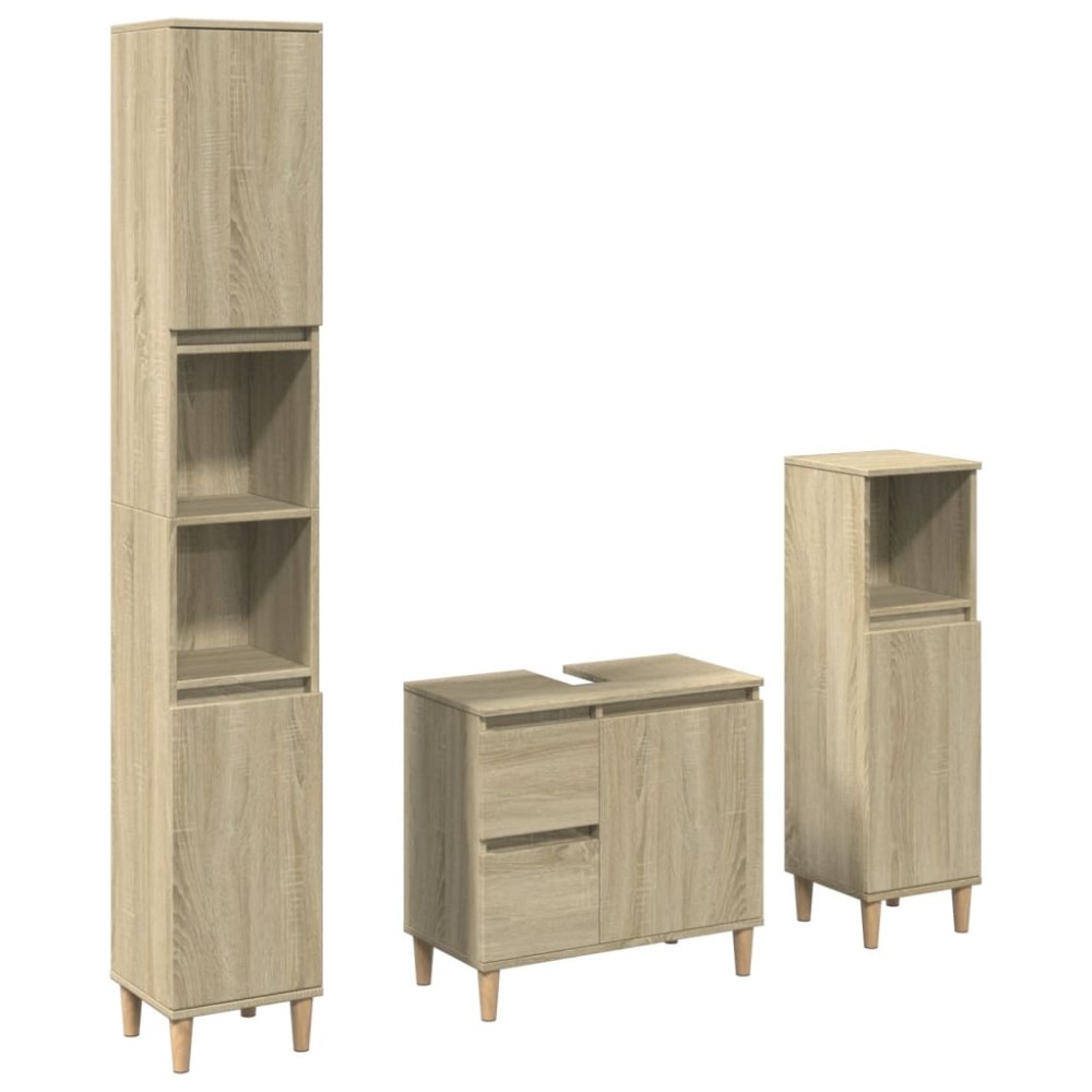 vidaXL Set mobilier de baie, 3 piese, stejar sonoma, lemn prelucrat