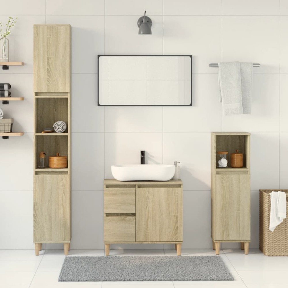 vidaXL Set mobilier de baie, 3 piese, stejar sonoma, lemn prelucrat