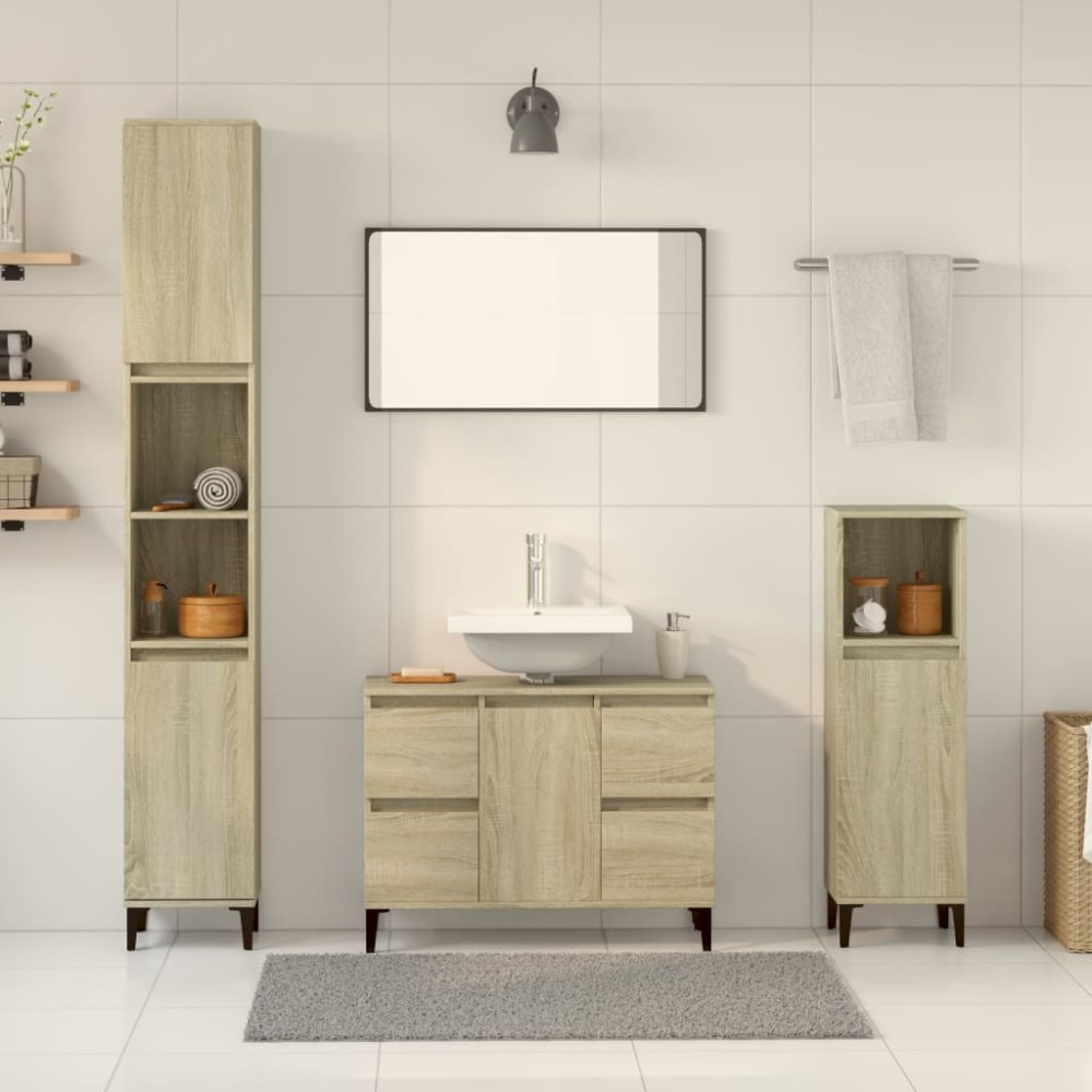 vidaXL Set mobilier de baie, 3 piese, stejar sonoma, lemn prelucrat