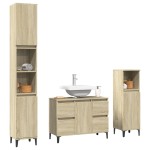 vidaXL Set mobilier de baie, 3 piese, stejar sonoma, lemn prelucrat