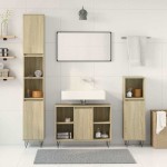 vidaXL Set mobilier de baie, 3 piese, stejar sonoma, lemn prelucrat vidaXL Set mobilier de baie, 3 piese, stejar sonoma, lemn prelucrat