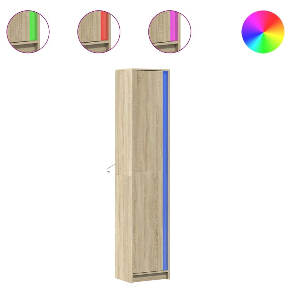 vidaXL Dulap înalt cu LED stejar sonoma 41,5x32,5x200cm lemn prelucrat