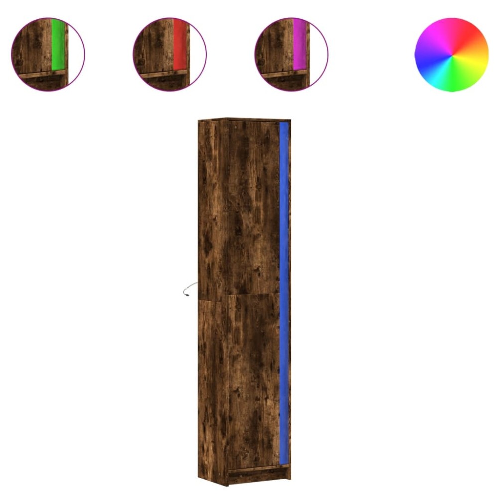 vidaXL Dulap înalt LED stejar fumuriu 41,5x32,5x200 cm lemn prelucrat