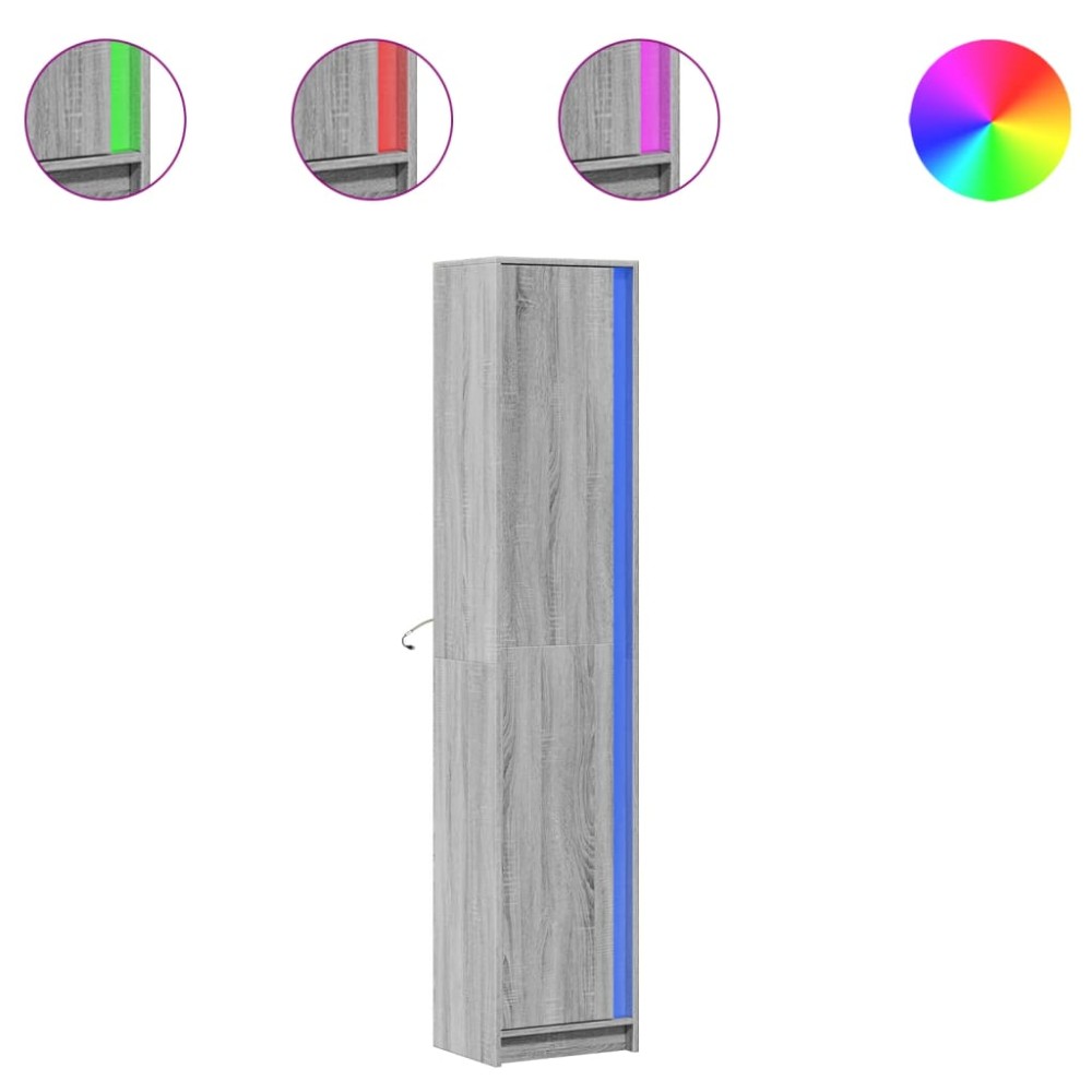 vidaXL Dulap înalt cu LED gri sonoma 41,5x32,5x200 cm lemn prelucrat
