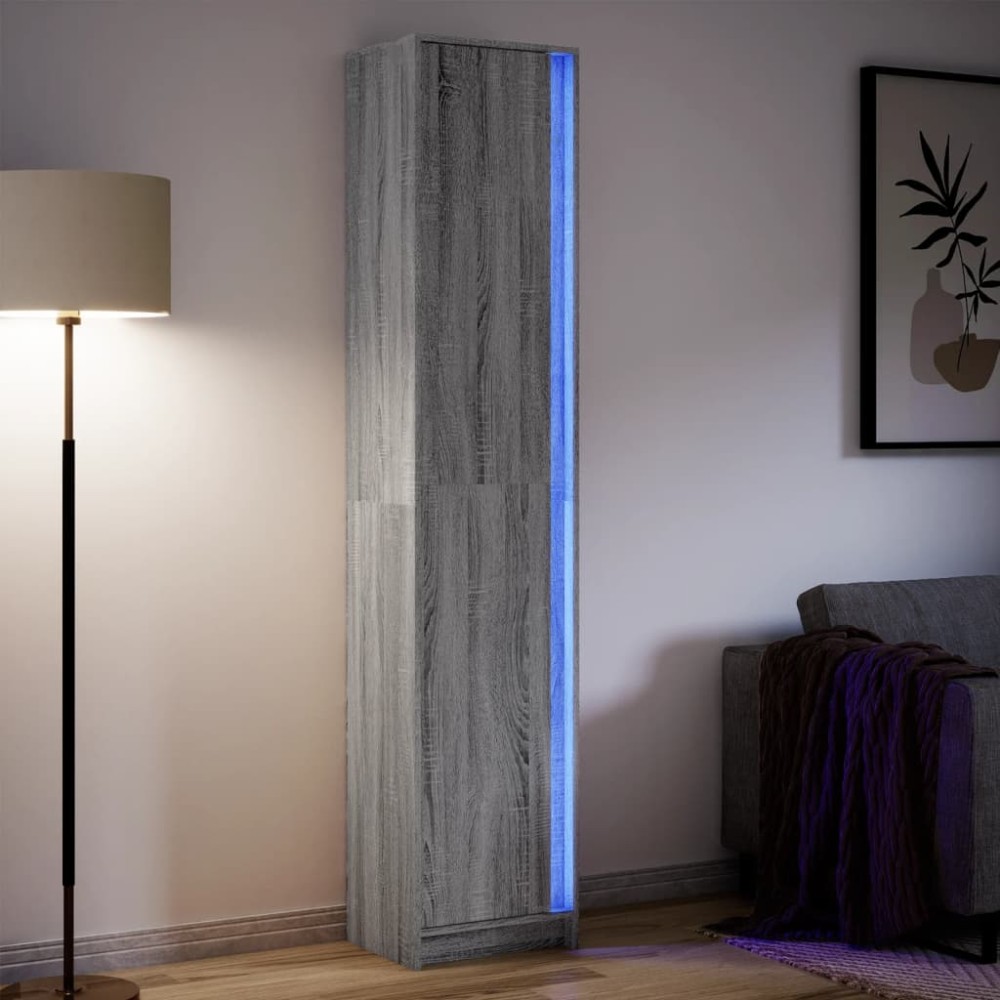 vidaXL Dulap înalt cu LED gri sonoma 41,5x32,5x200 cm lemn prelucrat
