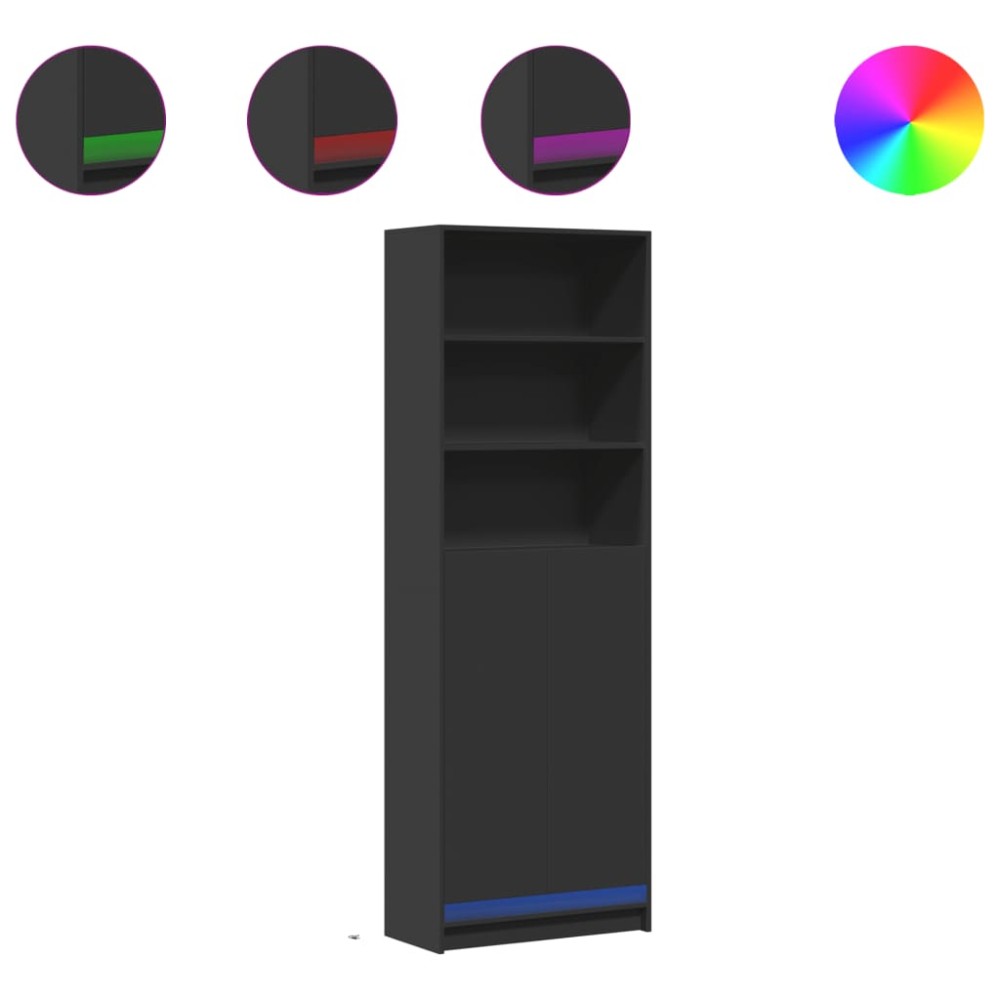 vidaXL Dulap înalt cu LED negru 69x32,5x200 cm lemn prelucrat