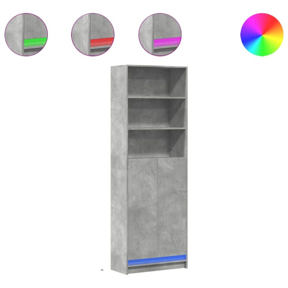 vidaXL Dulap înalt cu LED gri beton 69x32,5x200 cm lemn prelucrat