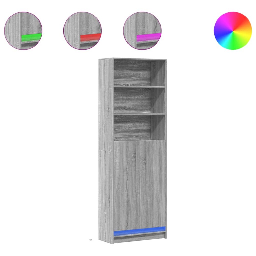 vidaXL Dulap înalt cu LED gri sonoma 69x32,5x200 cm lemn prelucrat