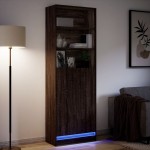 vidaXL Dulap înalt cu LED stejar maro 69x32,5x200 cm lemn prelucrat vidaXL Dulap înalt cu LED stejar maro 69x32,5x200 cm lemn prelucrat