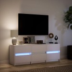 vidaXL Comodă TV cu LED, alb, 140x34x50 cm, lemn prelucrat vidaXL Comodă TV cu LED, alb, 140x34x50 cm, lemn prelucrat