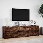 vidaXL Dulap TV cu LED, stejar fumuriu, 180x34x50 cm, lemn prelucrat