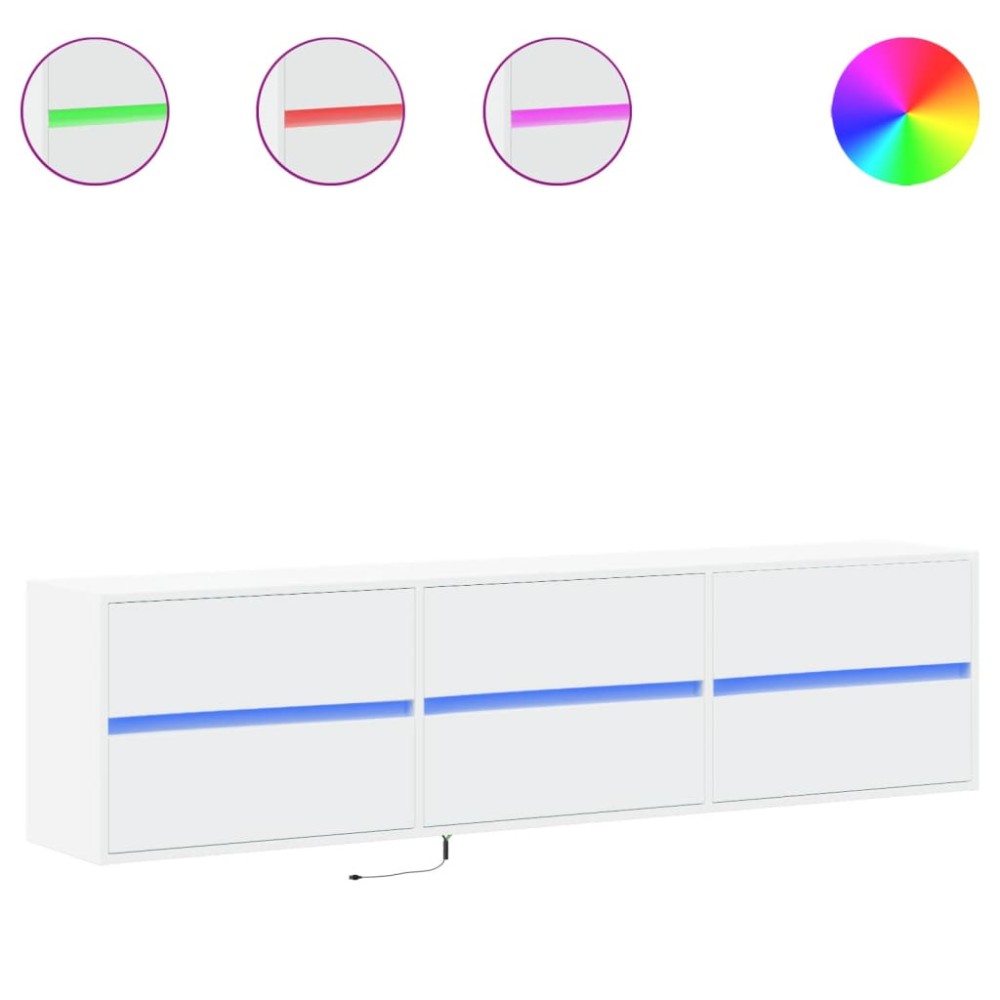 vidaXL Comodă TV de perete cu lumini LED, alb, 180x31x45 cm