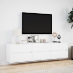 vidaXL Comodă TV de perete cu lumini LED, alb, 180x31x45 cm vidaXL Comodă TV de perete cu lumini LED, alb, 180x31x45 cm