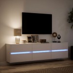 vidaXL Comodă TV de perete cu lumini LED, alb, 180x31x45 cm vidaXL Comodă TV de perete cu lumini LED, alb, 180x31x45 cm