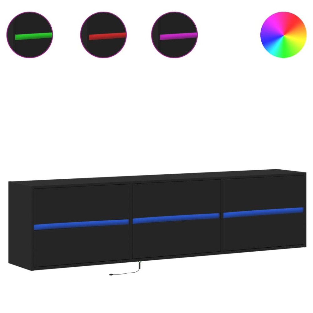 vidaXL Dulap TV de perete cu lumini LED, negru, 180x31x45 cm
