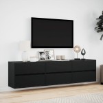vidaXL Dulap TV de perete cu lumini LED, negru, 180x31x45 cm vidaXL Dulap TV de perete cu lumini LED, negru, 180x31x45 cm