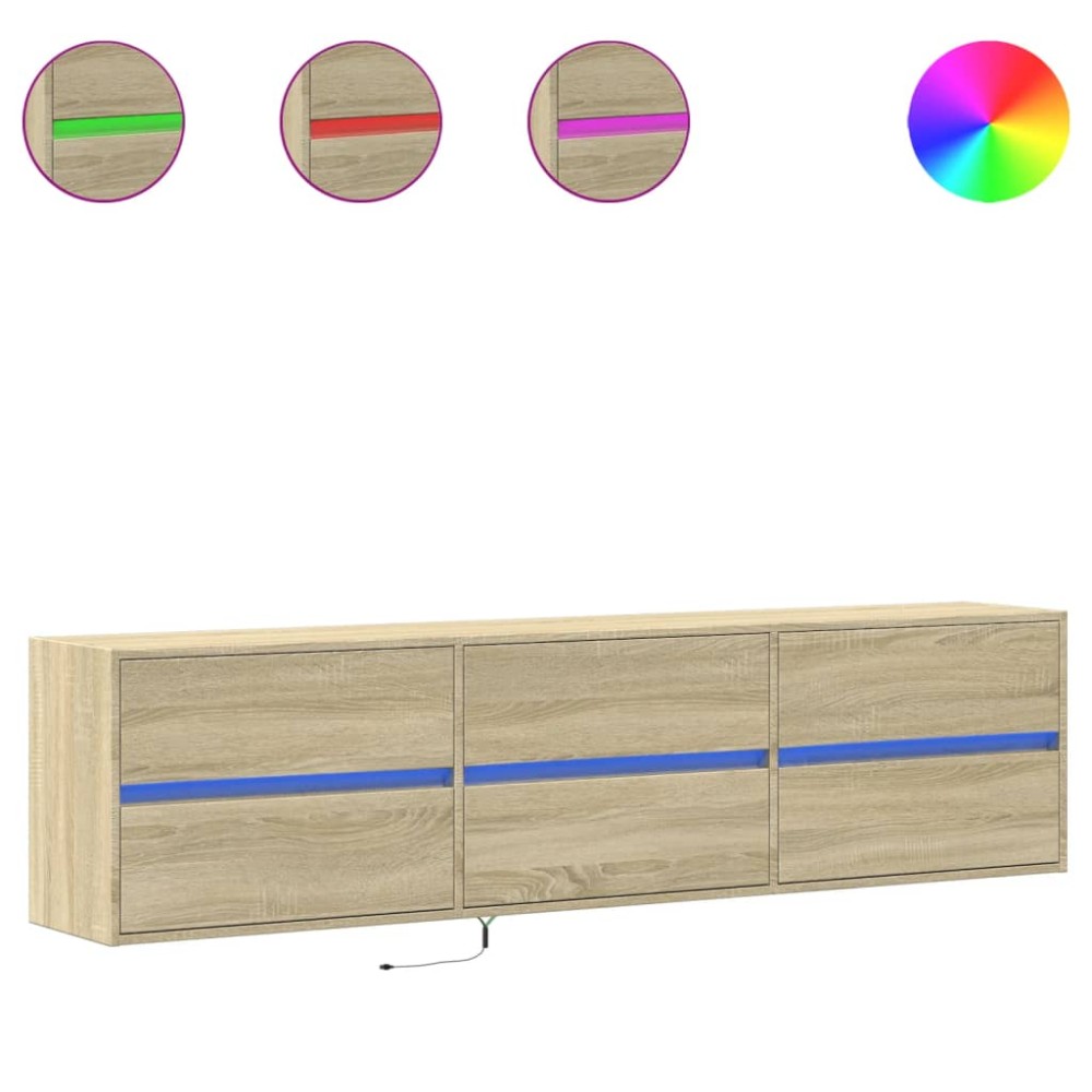 vidaXL Dulap TV de perete cu lumini LED, stejar sonoma, 180x31x45 cm