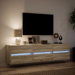 vidaXL Dulap TV de perete cu lumini LED, stejar sonoma, 180x31x45 cm vidaXL Dulap TV de perete cu lumini LED, stejar sonoma, 180x31x45 cm