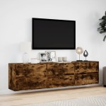 vidaXL Dulap TV de perete cu lumini LED, stejar fumuriu, 180x31x45 cm vidaXL Dulap TV de perete cu lumini LED, stejar fumuriu, 180x31x45 cm