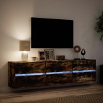 vidaXL Dulap TV de perete cu lumini LED, stejar fumuriu, 180x31x45 cm vidaXL Dulap TV de perete cu lumini LED, stejar fumuriu, 180x31x45 cm